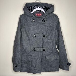 Merona Gray Wool Blend Button & Zip Front Hooded Pea Coat